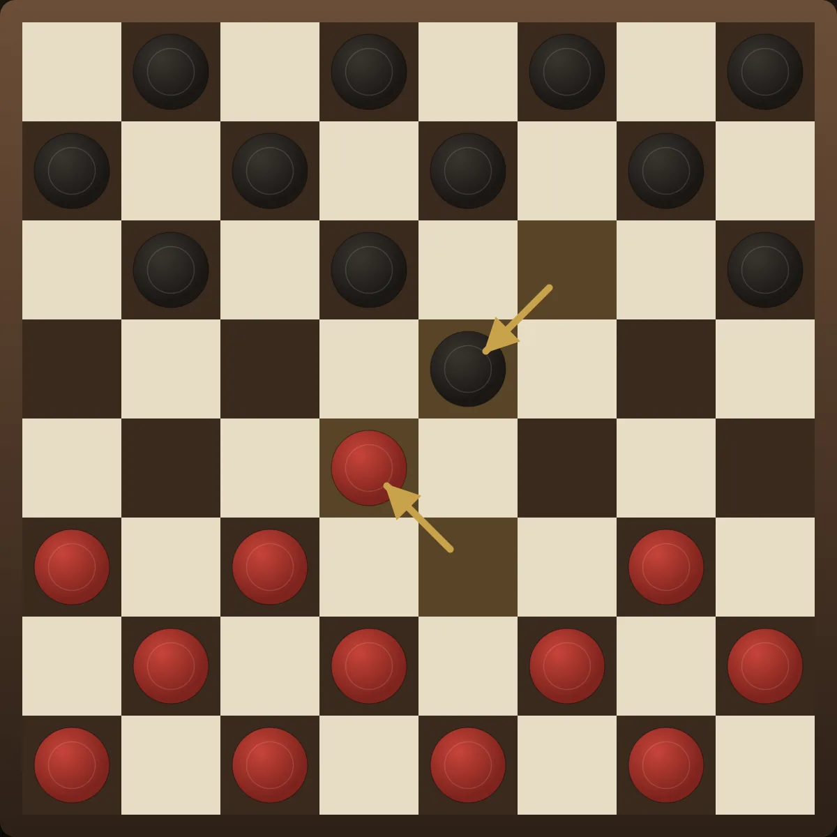 The Cross opening in checkers: 11-15 from black, met by 23-18 from red — both sides push to the centre from opposite diagonals.