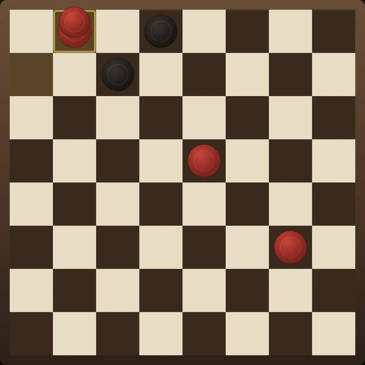 A red checkers piece reaches the opponent's back row and is crowned a king — shown as the stacked double-disc that gives the piece its name.