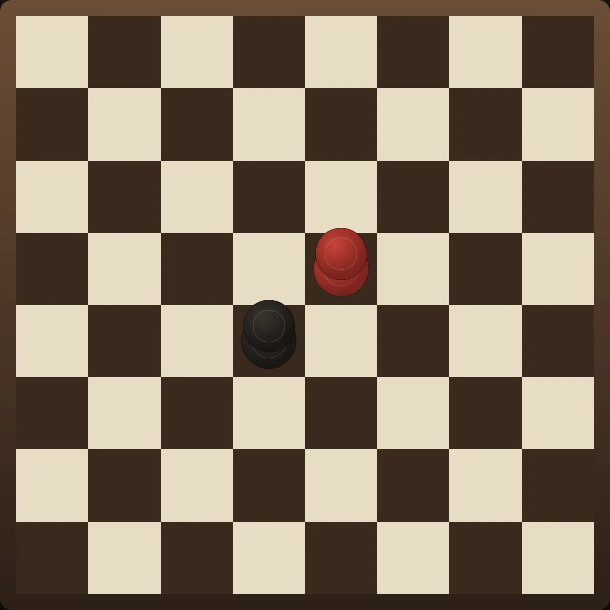 Lone king vs lone king in checkers — a drawn endgame because neither side can force a capture.