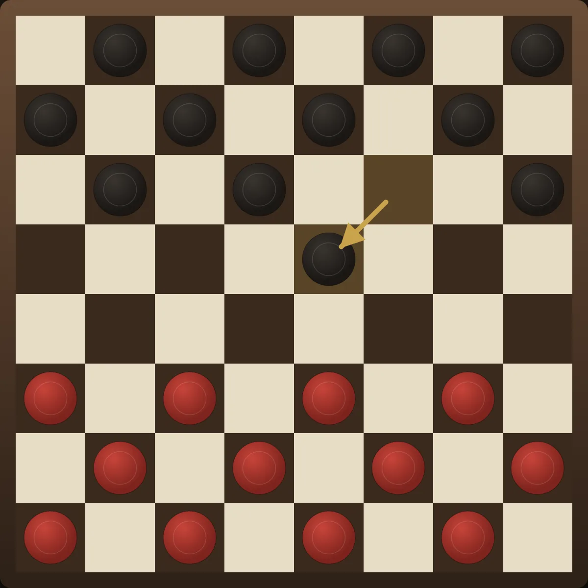 The Old Faithful checkers opening — black plays 11-15, advancing toward the centre of the board.