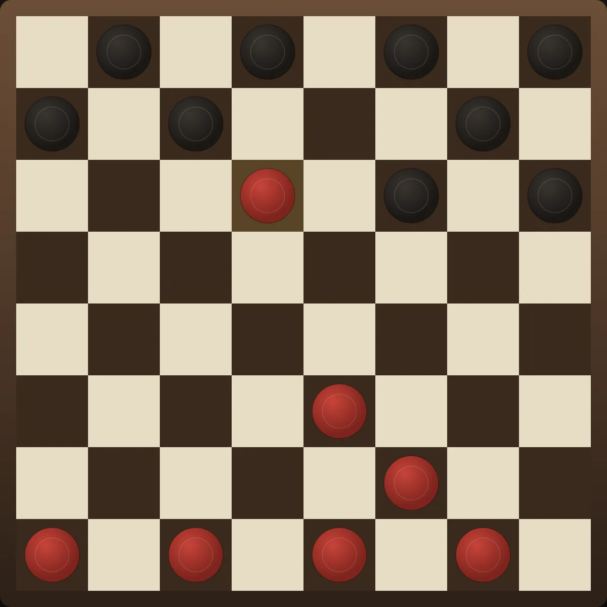 Two-for-one shot result: red has lost one piece but captured two of black's in return, ending a piece ahead.